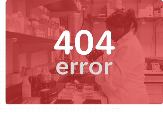 Laboratory scene with a person in a white coat working, layered with large text reading 404 error across the image.